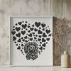 Free White Dog Vector Image with Hearts A small white dog with a gentle expression and heart-shaped accessories on its head.