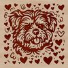 Small white Havanese dog with hearts on its head.