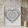 Whimsical Mandalas with Heart Design A vector design mandala heart shape with intricate patterns and symmetries, ideal for digital applications.
