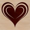 A stylized red heart shape with rounded edges.