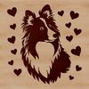 Cute Sheltie Face Illustration with Heart Details A vector illustration of a Shetland Sheepdog's head, featuring heart-shaped decorations.