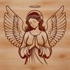 An illustration of a serene angel with wings spread wide.