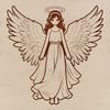 A stylized illustration of a gentle angel with wings and halos.
