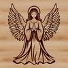An ornate design of an angel with wings and halo rendered as a scalable graphic.