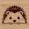 A small hedgehog peeking out from behind a leaf, rendered as a vector graphic.