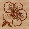 A close-up illustration of a hibiscus flower in a garden setting, featuring large tropical blooms.