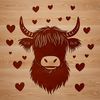 Rural Landscape Icon A Highland cow with love hearts on its head, a farm animal often found in rural landscapes.