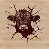 Illustrated Highland Cow Head with Distinctive Horns Highland cow head illustration with distinctive horns and shaggy fur.