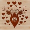 Love Struck Highland Cows An illustration of a Highland Cow with heart symbols on its head.