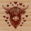 Love-struck Highland Cow A Highland Cow with heart symbols on its head, a symbol often used to express affection or friendship.