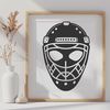 Hockey player with mask and stick in action, represented as a scalable vector graphic.