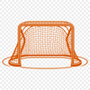 A detailed illustration of a hockey goal with net and posts.