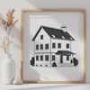 Single-Family Home SVG Illustration A 2D vector illustration of a single-family home with simple lines and shapes.