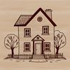 A 2D vector illustration of a residential house, suitable for graphic design and printing.