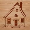 An editable vector graphic representation of a residential building in various styles.