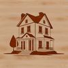 A 2D illustration of a residential house with multiple rooms and windows.