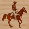 A traditional cowboy riding a horse in the wild west, depicted as a vector graphic image.