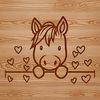 Loving Horse Design A stylized horse design with love hearts peeking out from behind its body, created in vector format.