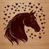 A detailed illustration of a horse with love hearts incorporated into the design.