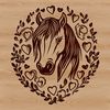 Equine Love Artwork A stylized illustration of a horse with love hearts surrounding it, suitable for vector graphic design.