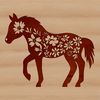 A stylized digital representation of a horse with floral patterns integrated into its design.