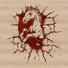 Equine Freedom Icon An illustration of a horse breaking through a wall, designed as a vector graphic for various applications.