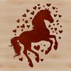 Horse Silhouette with Heart Details A stylized illustration of a horse featuring love hearts surrounding the animal.