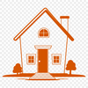 A simple illustration of a residential building with multiple rooms and a roof.