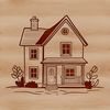 A minimalist vector illustration of a single-family house with simple architectural details.