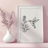 Stylized Hummingbird with Floral Accents An SVG vector art design featuring a stylized hummingbird surrounded by delicate flowers.
