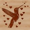 Flying Heart Hummingbird Design A colorful hummingbird in flight, depicted with heart motifs.