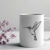 Vibrant Hummingbird Silhouette A small, colorful bird with iridescent feathers, perched on a flower.