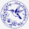 Floral Flight Pattern Bird Design A colorful illustration of a hummingbird in flight amidst floral elements.
