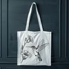 Beautiful Bird in Floral Surrounds Illustration of a hummingbird in flight surrounded by foliage.