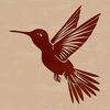 A colorful hummingbird in mid-air, its wings spread wide as it flutters rapidly.