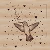 A colorful illustration of a hummingbird in flight, surrounded by heart symbols.
