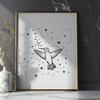 Colorful illustration of a hummingbird in flight, surrounded by love hearts.