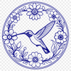 Garden Scene Hummingbird SVG Vector Art A detailed illustration of a hummingbird in flight above a garden scene.