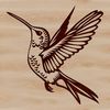 A colorful hummingbird in flight, its iridescent feathers glimmering as it soars through the air.