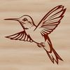 Iridescent Wings Spread Wide A small, iridescent bird in mid-air, its wings beating rapidly as it flies towards a bright flower.