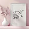A colorful hummingbird perched on a floral branch, suitable for vector design and cutting machine projects.