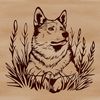 Husky Portrait with Floral Background A close-up illustration of a husky dog lying down with a subtle floral pattern in the background.