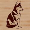 A white husky dog sitting on a background, depicted in a simple vector design.