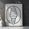 A colorful illustration of a scoop of creamy ice cream in a cone.