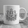 An illustration of a heart with delicate floral details and a religious symbol, suitable for vector graphics.