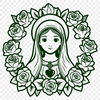 A stylized illustration of a heart with floral elements, inspired by traditional religious art.