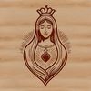 Illustration of a stylized Immaculate Heart symbol with intricate details.