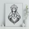 Stylized Heart Icon with Radiant Rays A stylized illustration of a heart with rays surrounding it, representing devotion to the Immaculate Heart.
