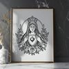 A stylized illustration of a heart with a floral pattern, commonly associated with religious symbolism.