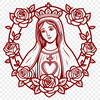 A detailed, vector illustration of a floral wreath encircling the symbol of the Immaculate Heart.